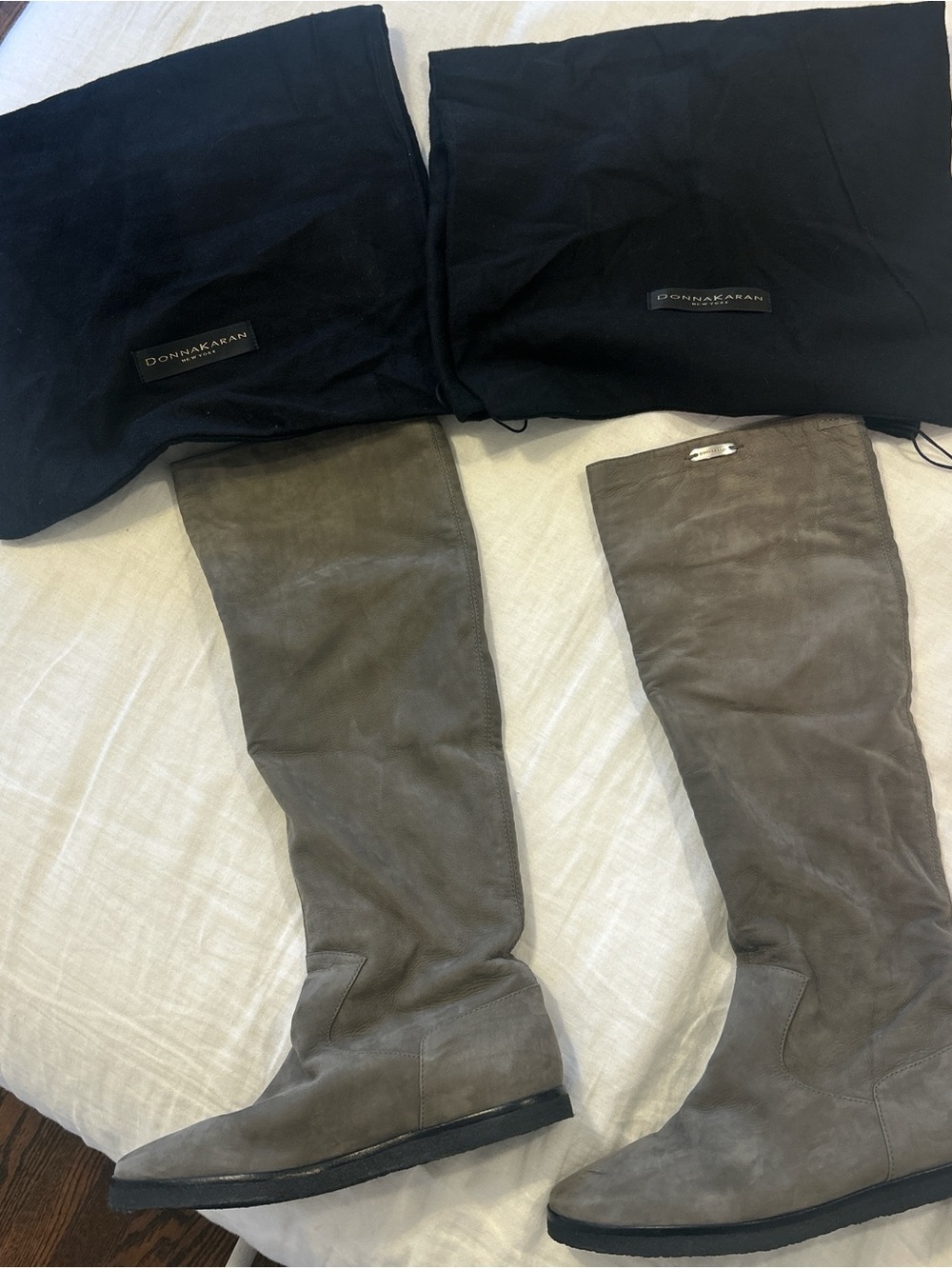 Donna Karan grey Suede Knee-High Boots